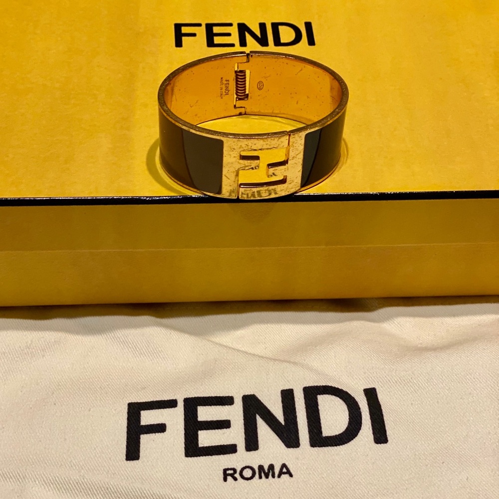 FENDI Fendista Wide Metal Logo Cuff Bangle